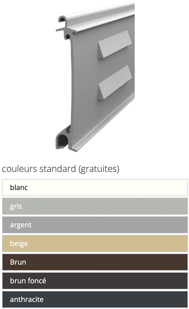 Lame de ventilation - couleurs standard (gratuites) : blanc, gris, argent, beige, brun, brun foncé, anthracite